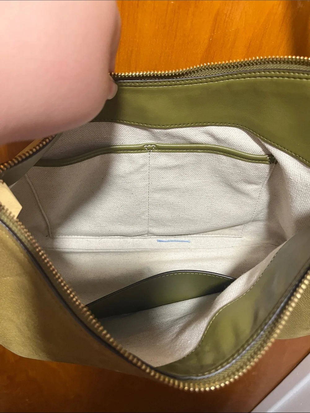 Michael Kors Olive Green Leather Hobo with Gold MK Charm